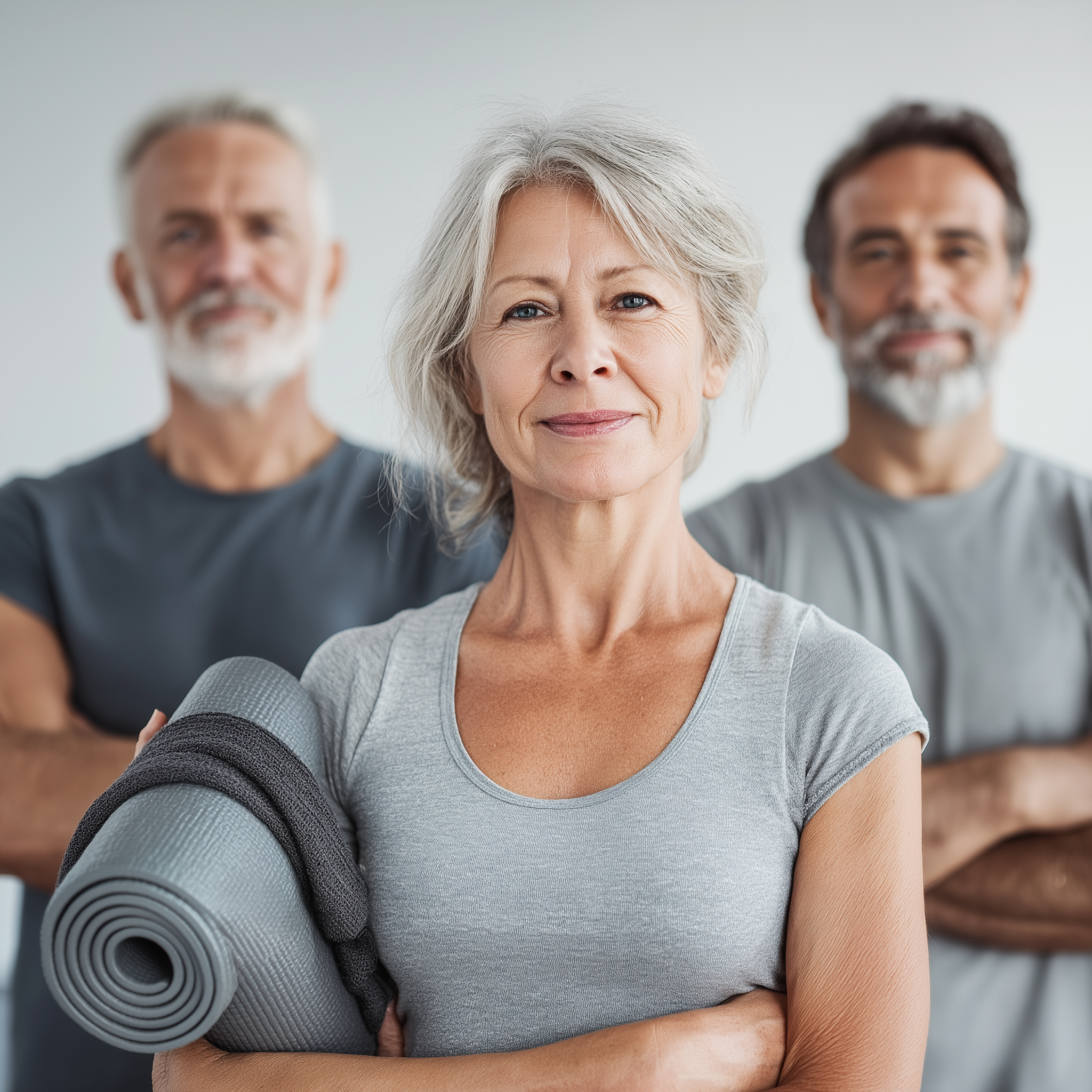 Група літніх людей на занятті йогою