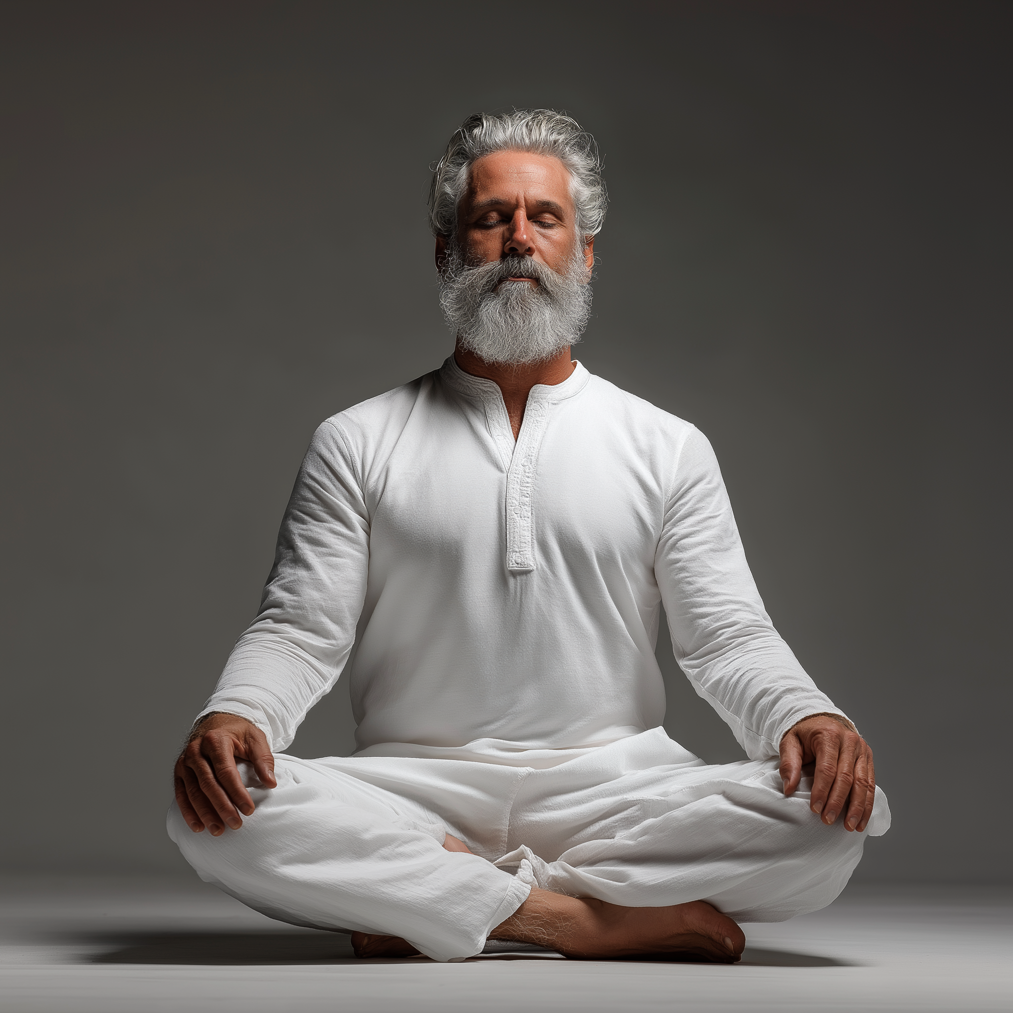 Літній чоловік у позі йоги